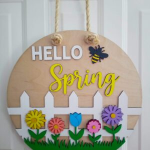 Festive Hello Spring Door Hanger 14"