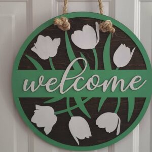Spring Tulip Welcome Door Hanger 14"